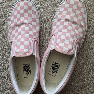Vans Kids Pink and White Checkered Slip-On Sneakers